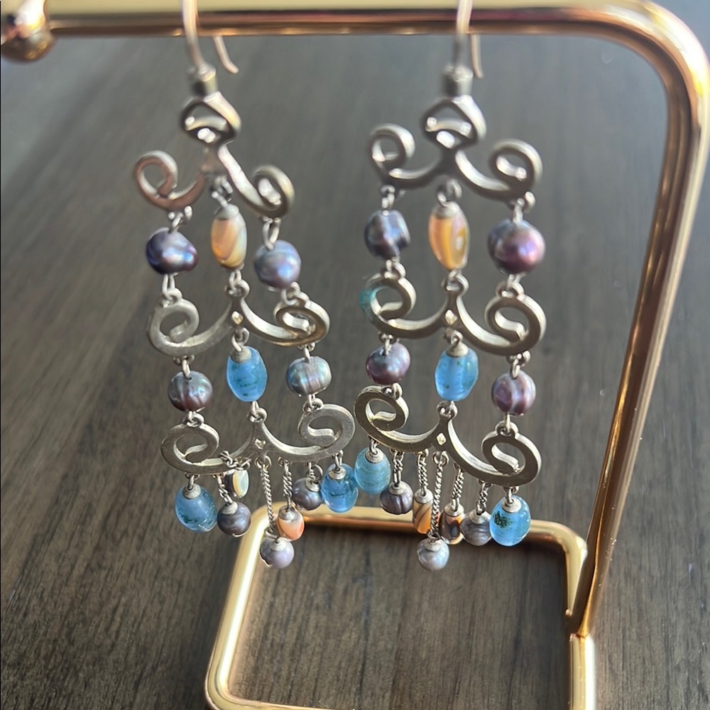 Kenneth Cole Elegant Silver and Blue Chandelier Earrings